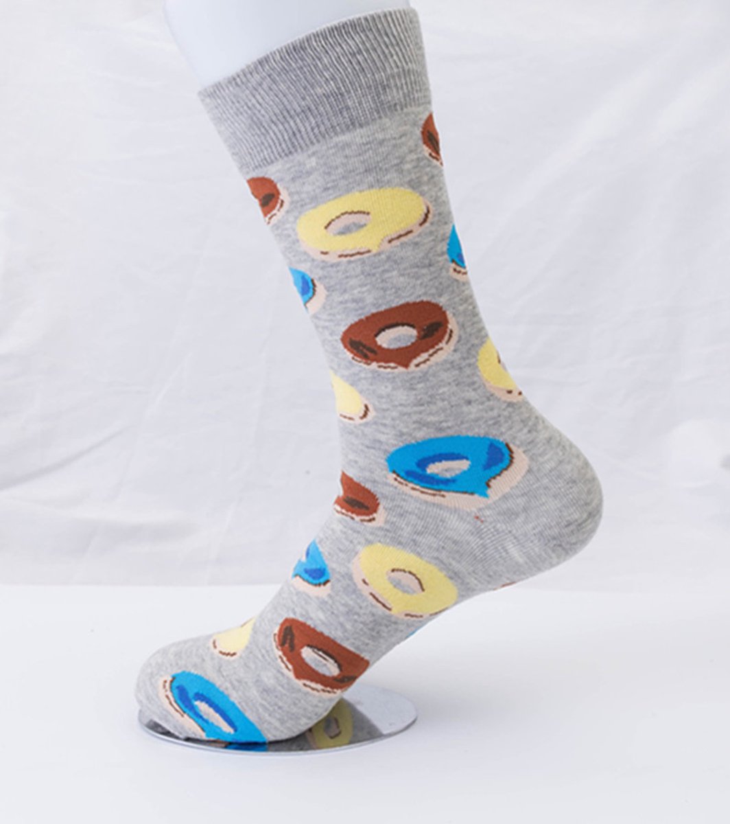 Sokken heren - mannen - grijs - leuke print donuts - 40 - 46 - cadeau voor hem - geschenk man - gift - Kerst cadeau - vaderdag cadeau - verjaardagscadeau Merk: GrandSock