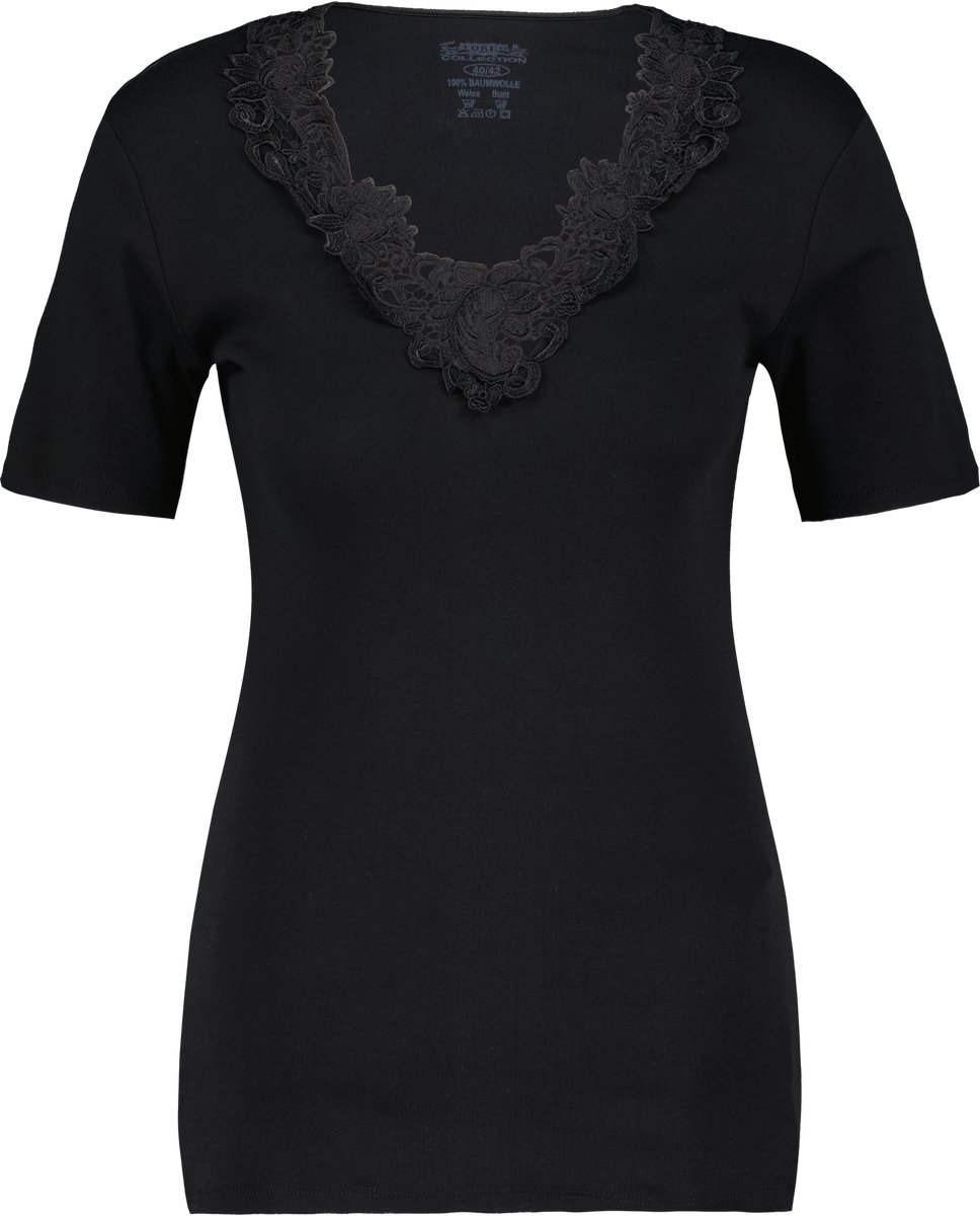 Toker Dames Shirt met kant - Zwart - 100% katoen - Maat 40/42