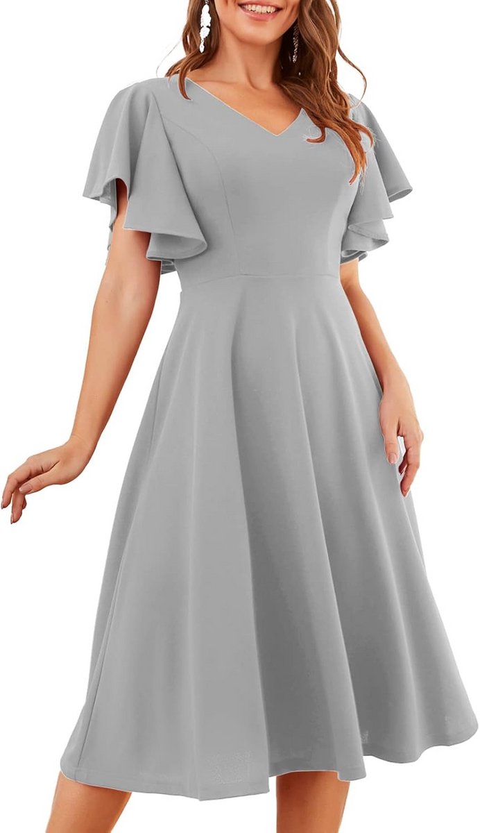 Elegante Midi Cocktailjurk met Mouwen voor Dames - Formeel en Feestelijk