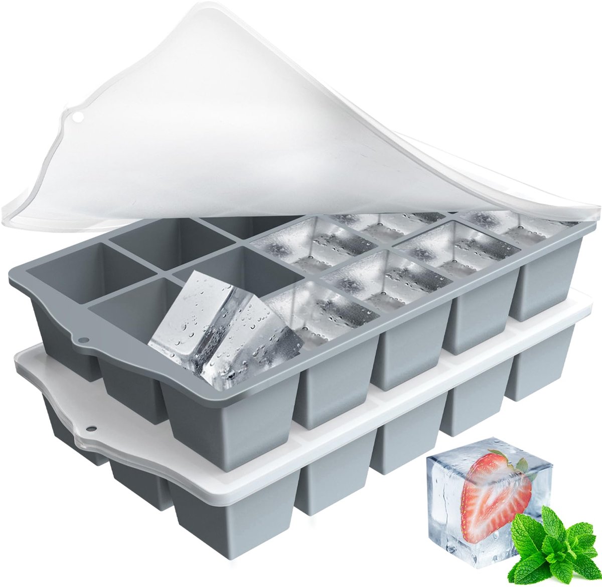Unyqoos® Siliconen ijsblokjesvormen met deksel voor cocktails en babyvoeding