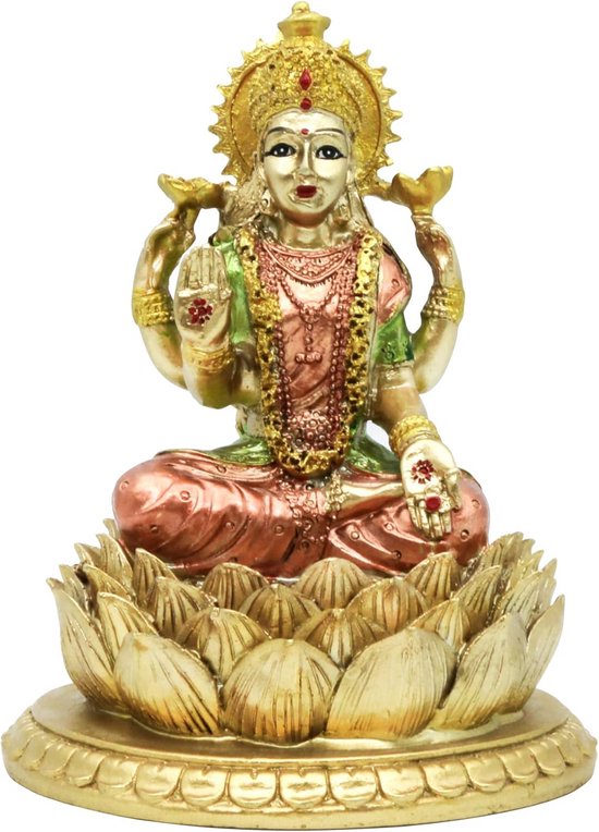 Je Mayer Chess Beeldje Lakshmi - Indiase Godin Van Geluk En Rijkdom, Bronskleurig Polyresine - Hoogte 25 Cm Lakshmi Beeld
