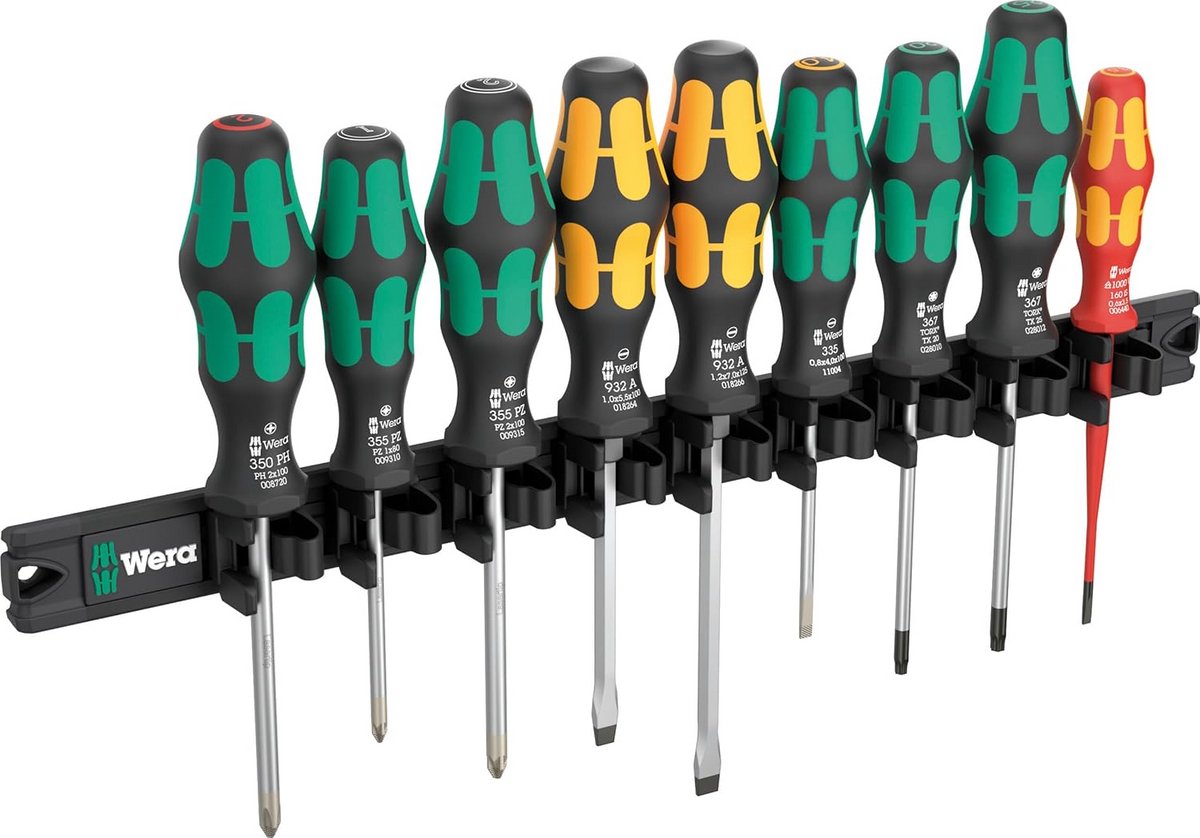 Schroevendraaierset - Handgereedschap set - Klus Klussen - Magneetstrip houder - 10-delig - Zwart
