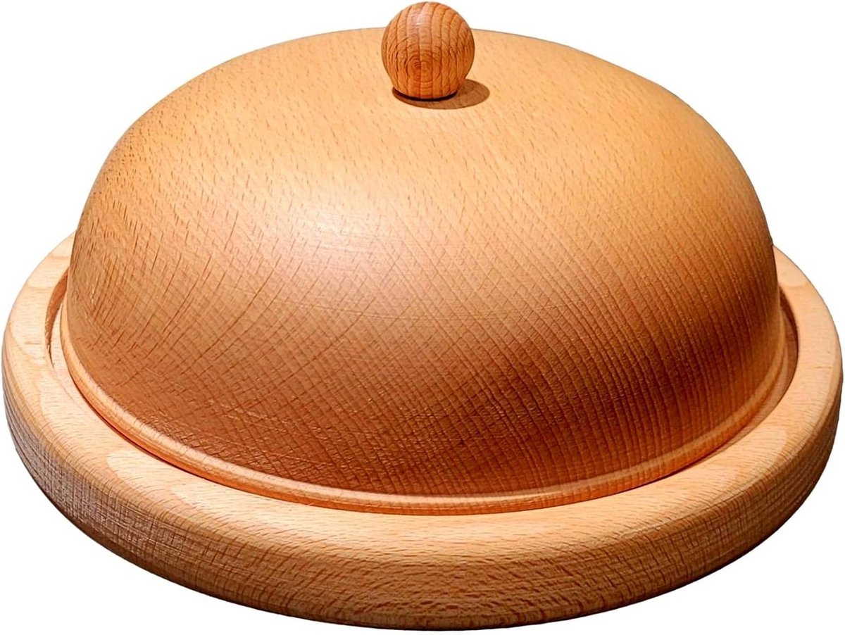 Houten boterschaal met deksel - natuurlijke serveerschaal voor boter en kaas - 22 cm