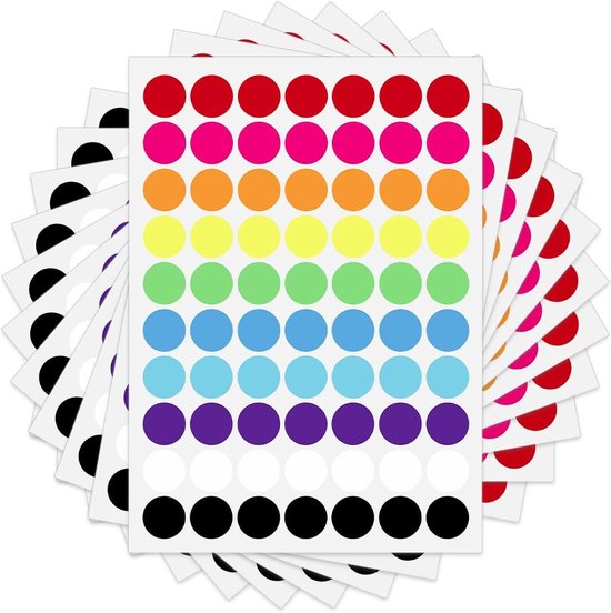 PATIKIL 1000 stuks gekleurde stipstickers, 7,5 cm cirkelstickers
