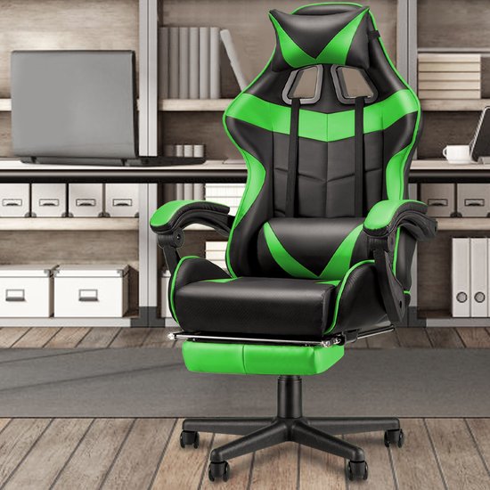 Soontrans Groen-Gaming Stoel met Inklapbare Voetensteun, - Soontrans - €84,99