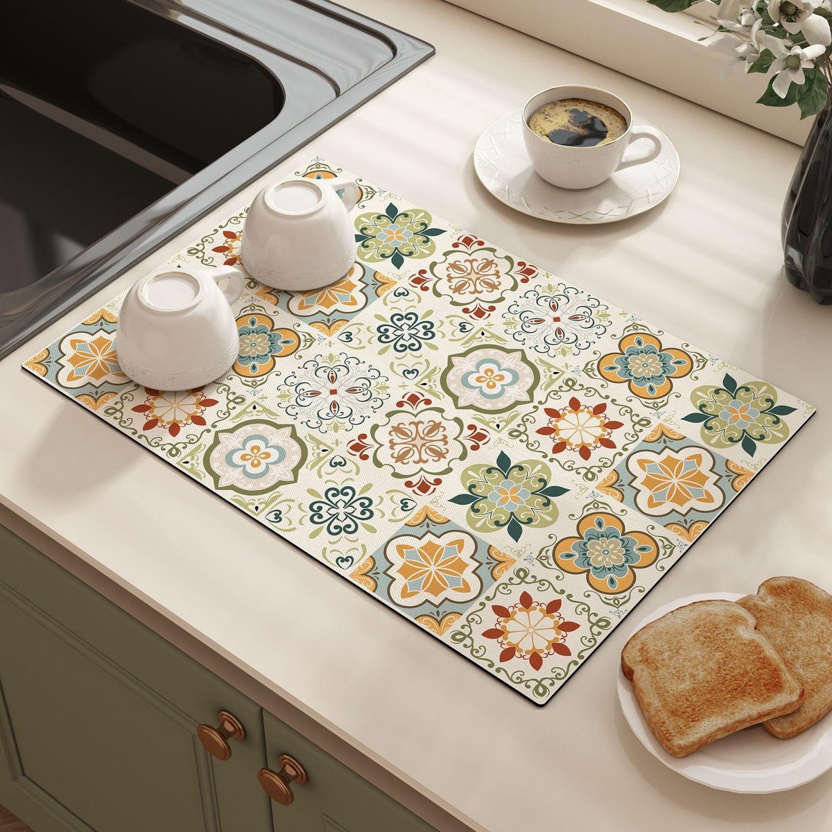 Koffiezetmat voor op het aanrecht, absorberende, sneldrogende keukenmat/placemat met antislip rubberen onderkant, diatomeeënaarde, 16 x 12 inch (16*12 inch)