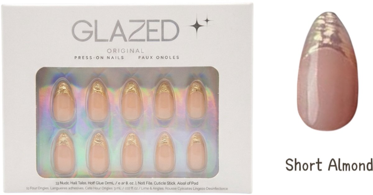 Glazedoriginal - Press On Nails - French Wave - Short Almond - 30 Nagels - Voor 14 Dagen Mooie Nagels