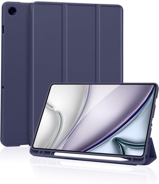 Samsung Galaxy Tab A11 Plus Hoes Donkerblauw – Tri Fold Smart Cover Bescherming en Standaardfunctie