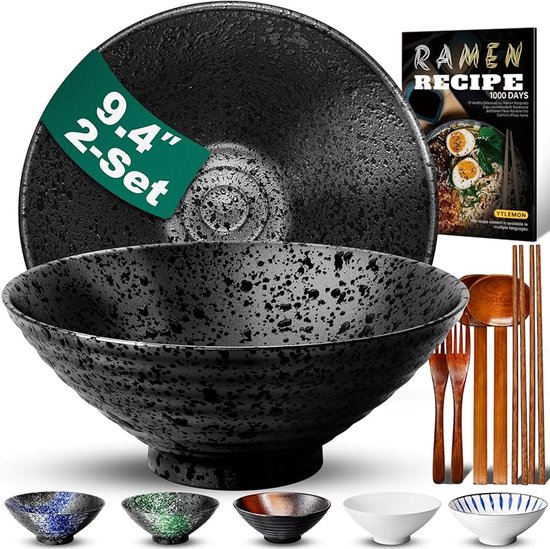 Keramische Ramen Bowl Set, 2 × 1000 ml Japanse noedelkom met lepels en eetstokjes voor Pho, Soep, Udon en Salade, Traditioneel handgemaakt cadeau Keramische Ramen Bowl Set, 2 × 1000 ml Japanse noedelkom met lepels en eetstokjes voor Pho, Soep, Udon en Salade, Traditioneel handgemaakt cadeau
