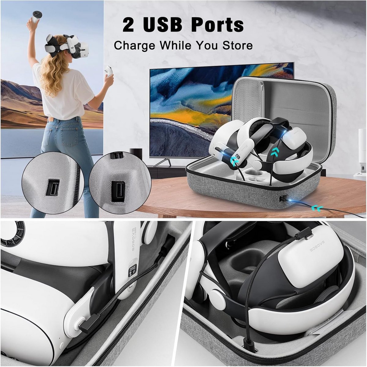 VR-headset tas Meta Quest 3S 3 2 Pico 4 waterdicht schokbestendig met laadaansluiting thumbnail 2