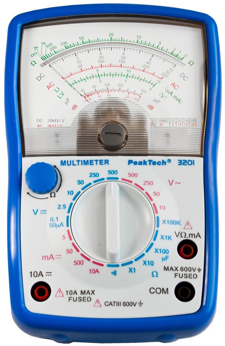 Analoge multimeter tot 10A en 500V AC/DC met veiligheidscertificaat Cat III 600V