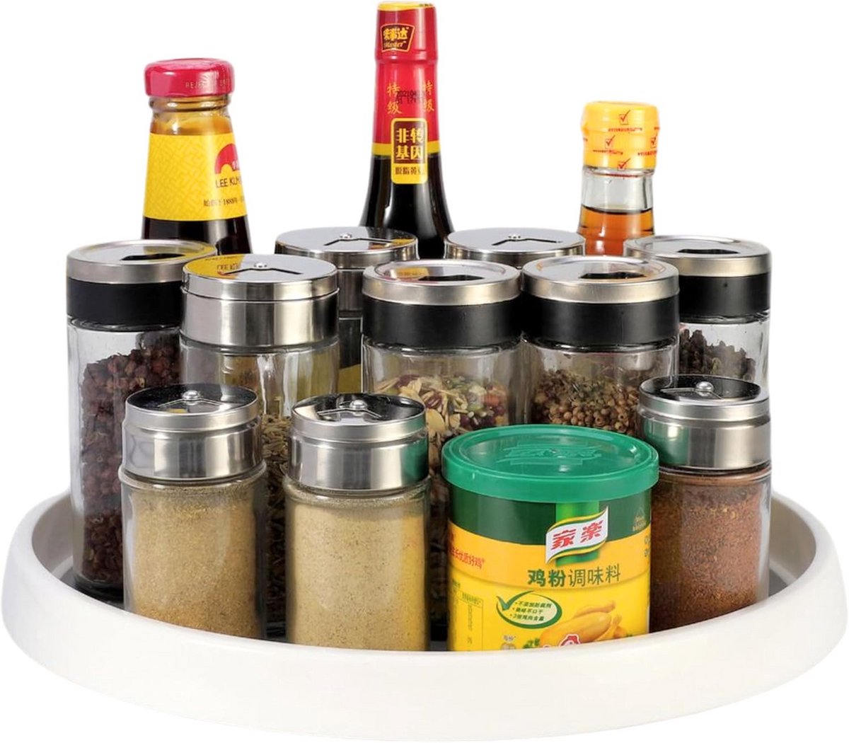 Ronde draaischijf organizer - multifunctioneel antislip kruidenrek 360° rotatie voor keuken, kast en koelkast
