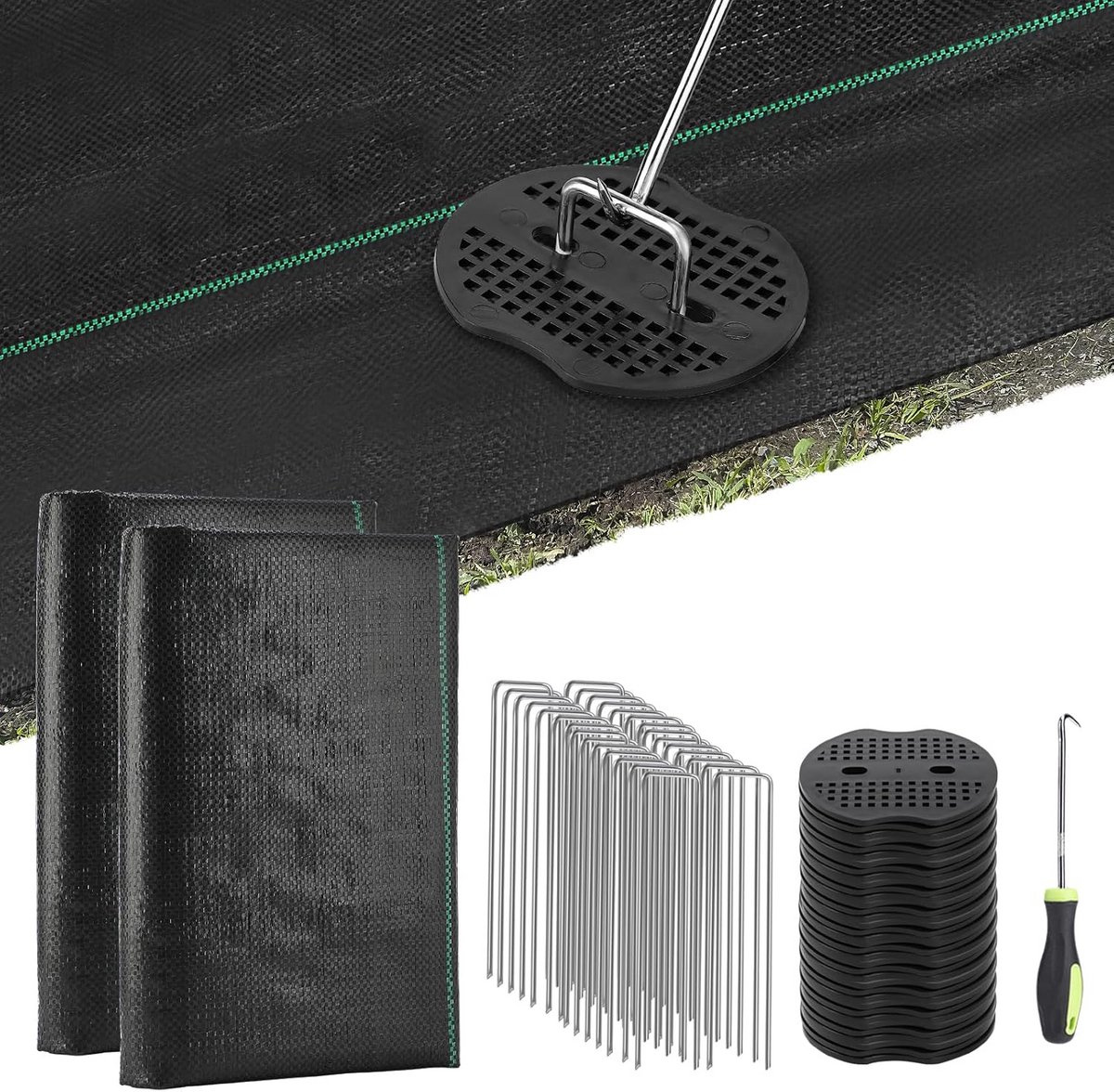 3x50ft Landschapweefsel Onkruidwerend - 3,2oz PP Geweven Doek met Pinnen & Haak