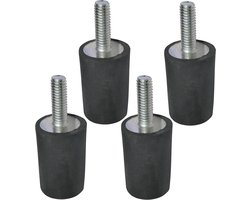Ronte - Rubberen buffer voor ronde voeten - Set van 4 - M6 schroefdraad - Ø20 mm H: 30 mm - Hardheid 40 - Trillingsisolatie - 132N belasting