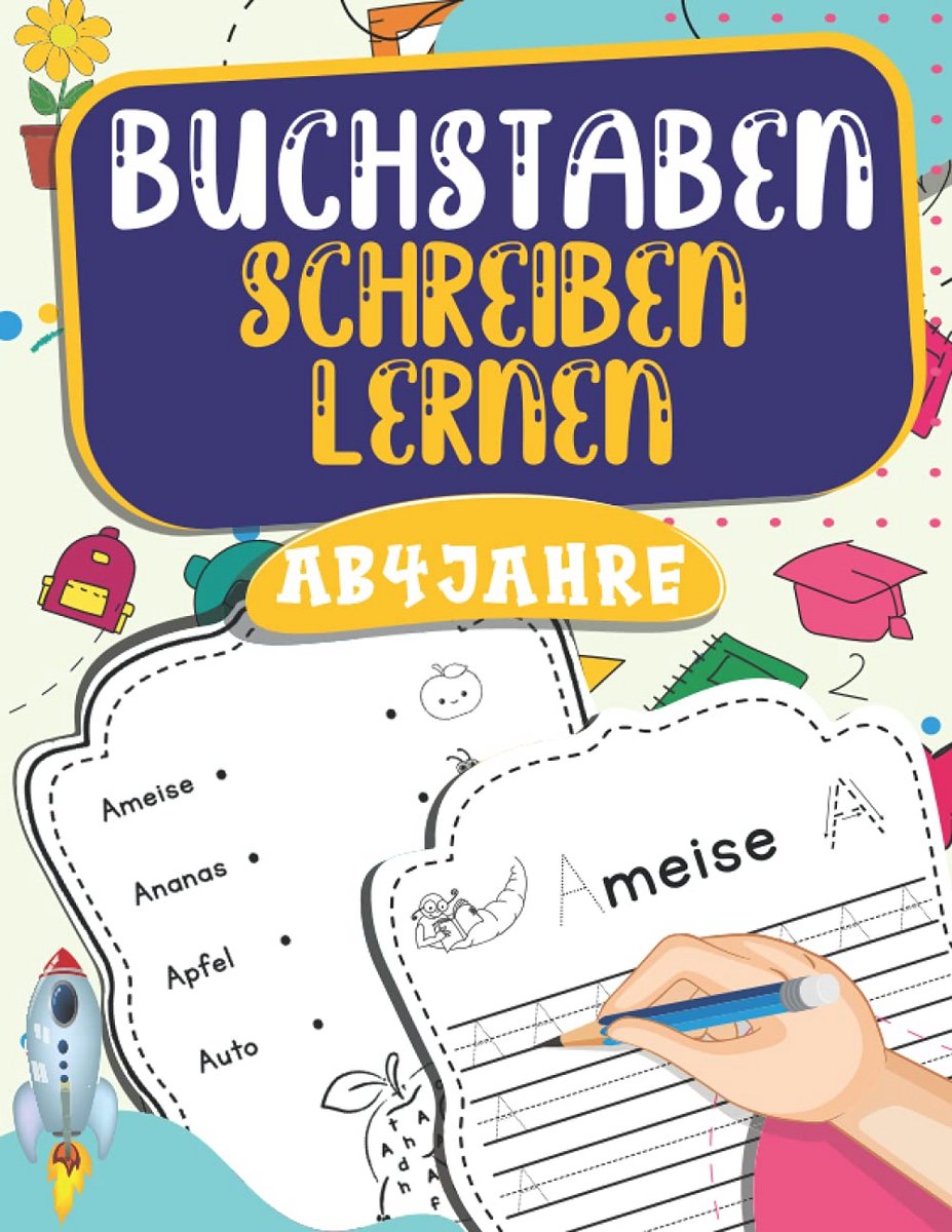 Letters Leren Schrijven voor Kinderen vanaf 4 Jaar - Oefenboek met Illustraties van A tot ß