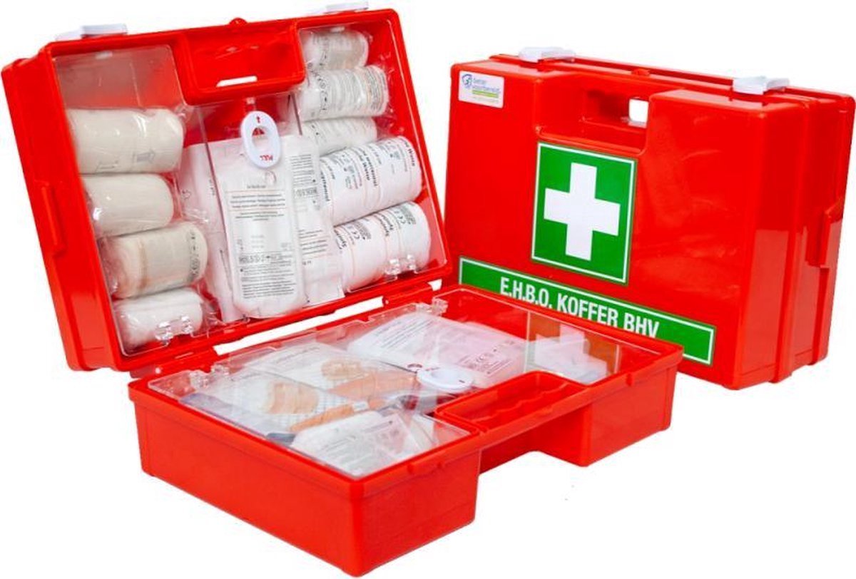 Grote Ehbo Koffer - Oranje- Met Wandhouder - Dubbelvaks - Ehbo Doos - Ehbo Kit - Ehbo Opbergbox - Ehbo Set - Verbanddoos Voor Thuis - Verbandtrommel - Verbanddoos Voor Auto