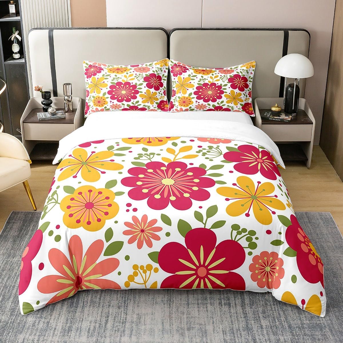 Ibenzoa Katoenen dekbedovertrek met kleurrijke bloemenprint voor een boho slaapkamer Meerkleurig