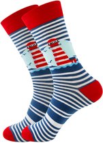 Sokken heren - blauw - print vuurtoren - zee - 40 - 46 - cadeau voor hem - geschenk man - Kerst cadeau - vaderdag cadeau - verjaardagscadeau