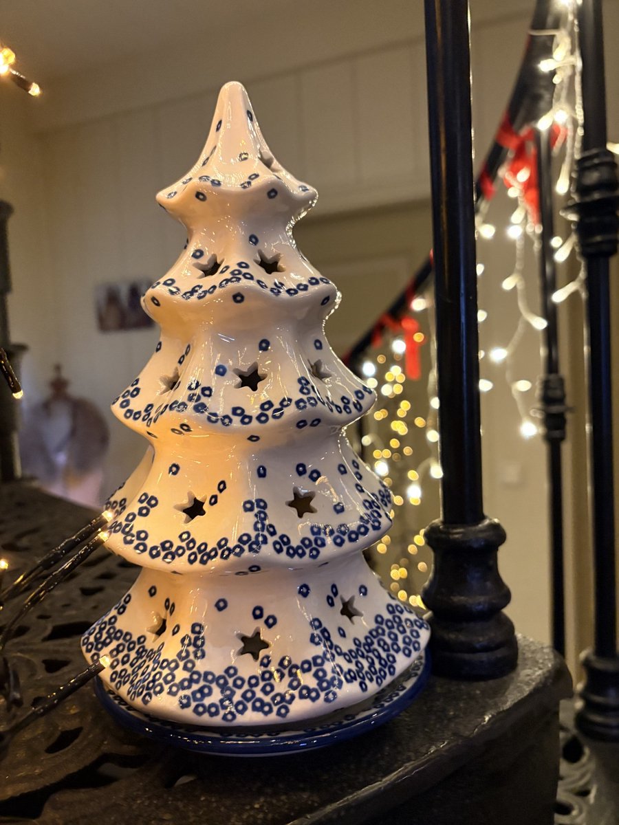 Bunzlau Keramiek kerstboom blauwe rondjes voor waxinelicht