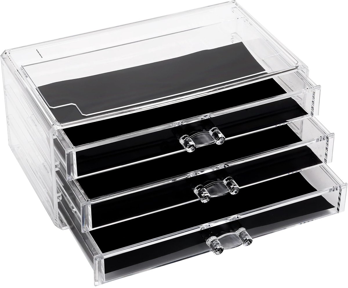 Unyqoos® Transparante make-upopberger met drie laden voor badkamer en kaptafel