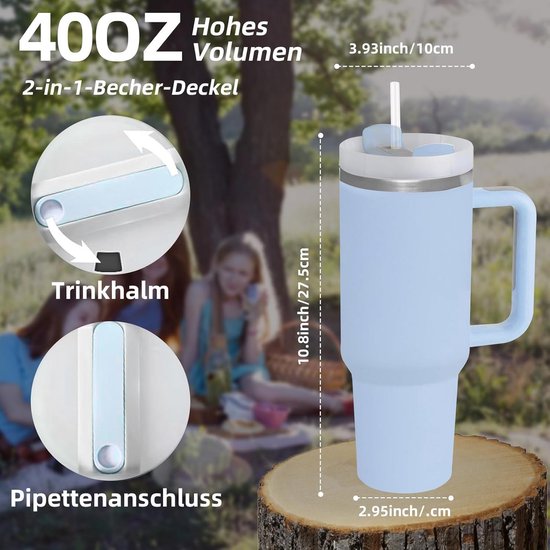 Custom 40Oz Roestvrij Staal Vacuüm Reisbeker Met Geïsoleerd Handvat Laser Gegrav