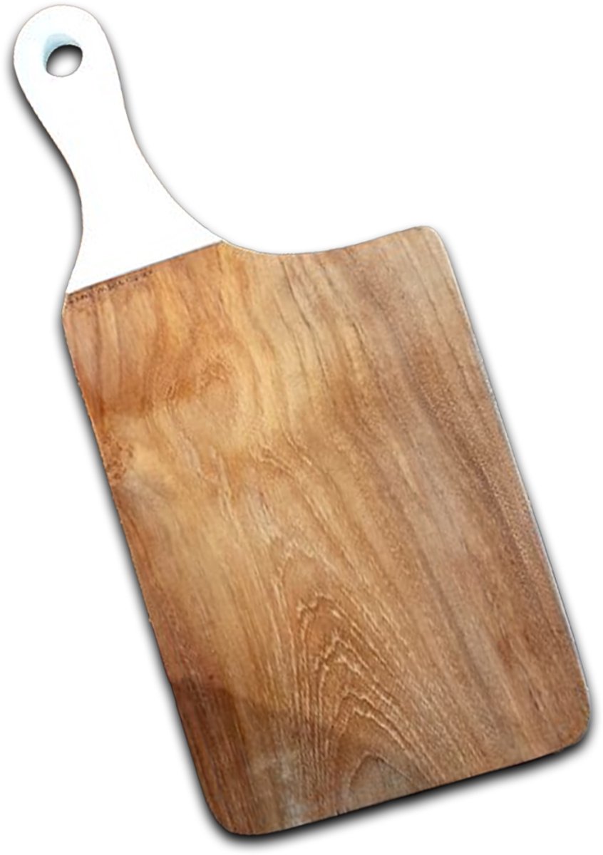Rico & Plato Houten ontbijtplank – Cleaver snijplank met wit handvat – 38 cm – Teakhout