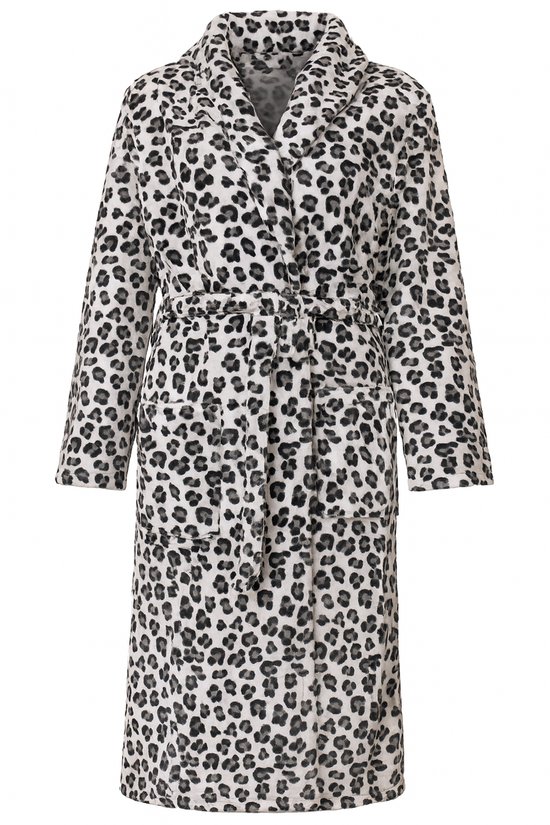 Panterprint badjas - dames - fleece - grijstinten - lang model - Badrock L/XL
