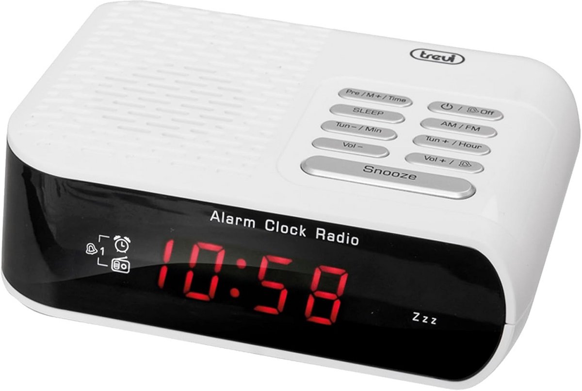 Digitale wekker met AM/FM-radio - rood - 140 x 114 x 44 mm - 230 V - 50 Hz - wit