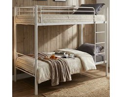 Stapelbed Dixie 90x200cm - metaal - mat wit - Emob Exclusive - Stapelbed - Wit - Metaal Eenpersoons Stapelbed