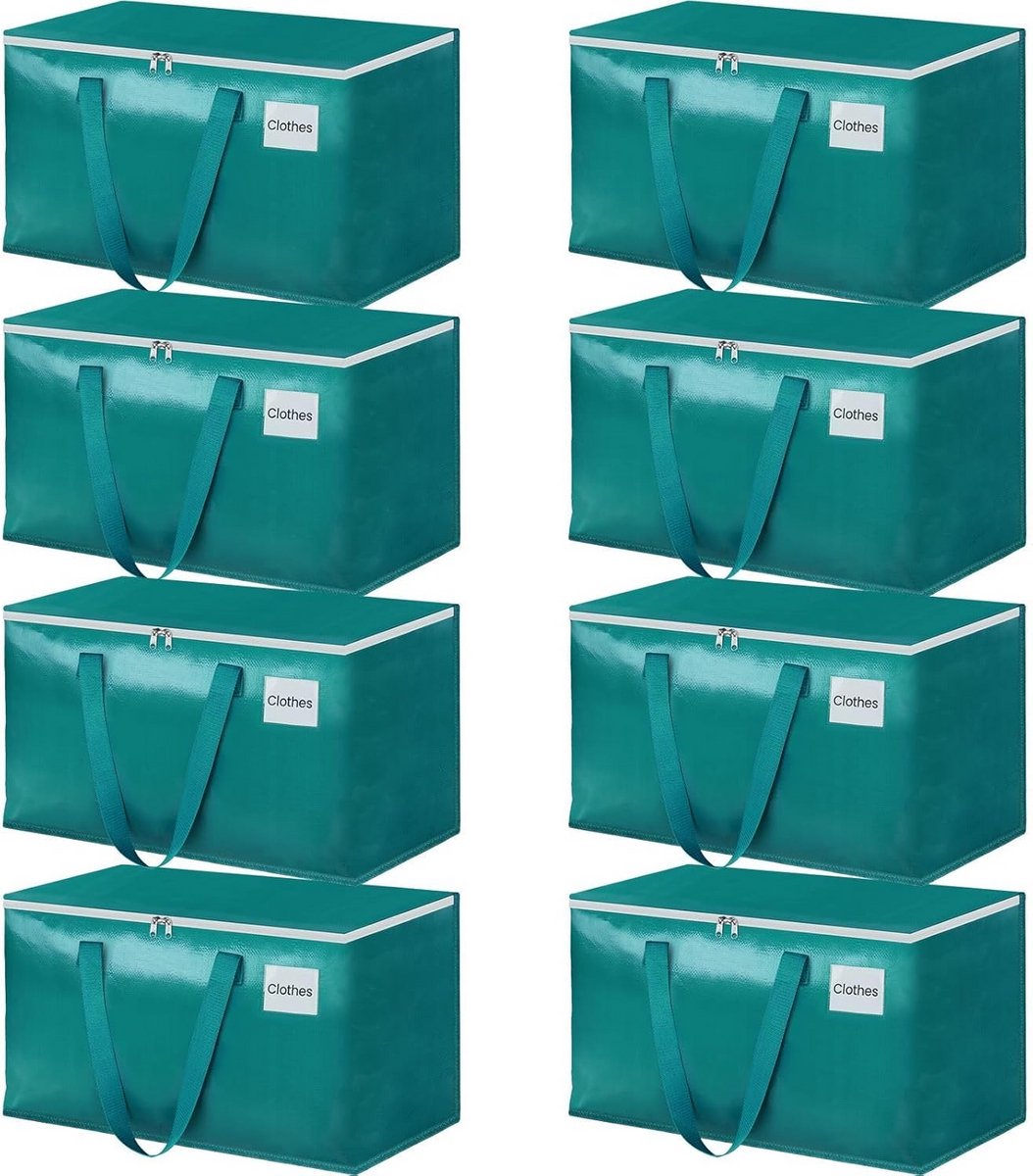 Verhuisdozen 93L - Opvouwbare opbergboxen met rits en handgrepen - 8 pack