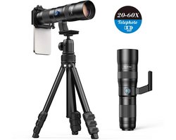 DrPhone APEX Telezoom-X Smartphone Telelens 20-60X – Ultra Zoom 480-1440mm – Statief – Monoculair – Universele Houder - Zwart