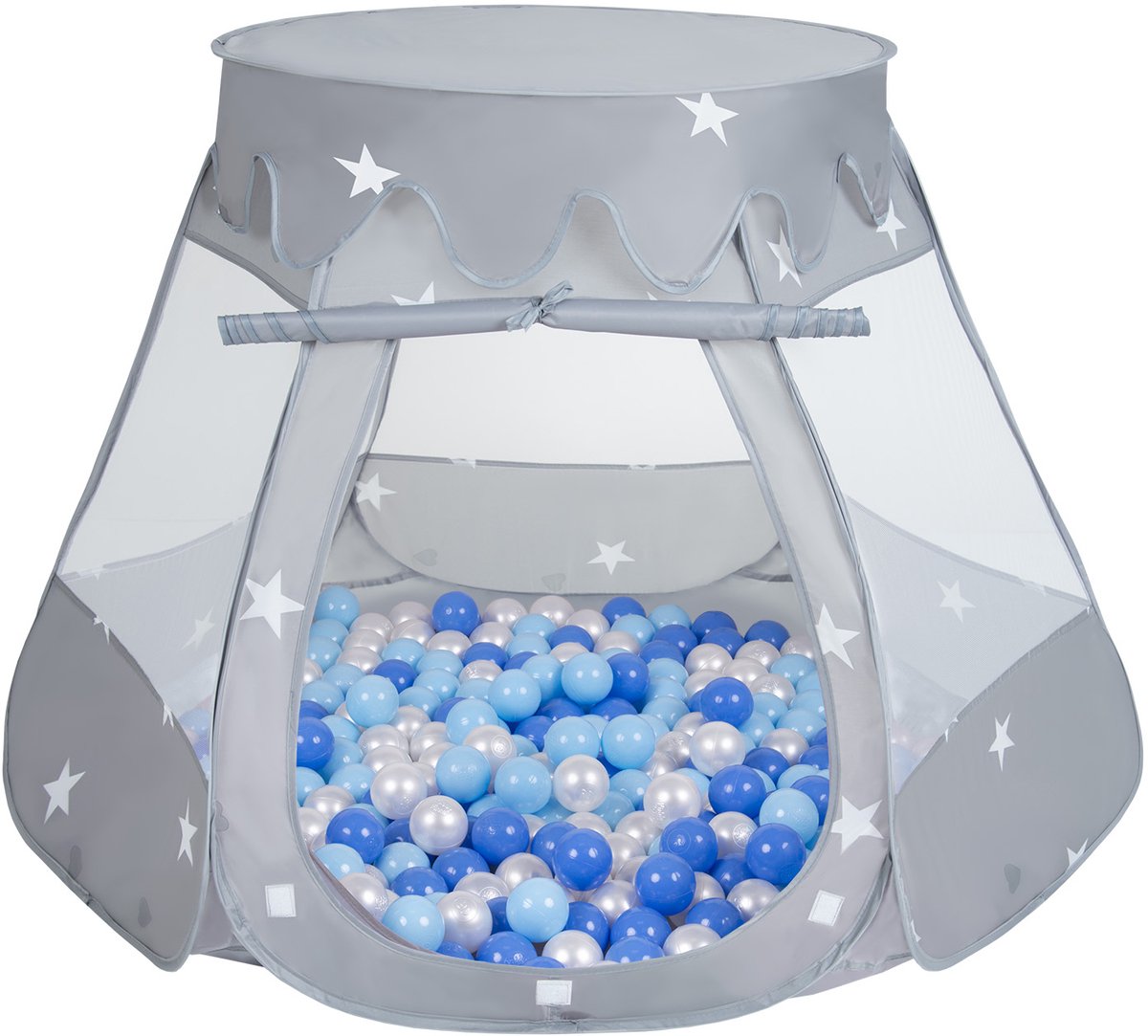 Selonis Pop Up Kasteeltent Grijs Voor Kinderen - 100 Ballen Speeltent - Binnen En Buiten Speelhuisje - 105x90 cm - Babyblauw Blauw Parel