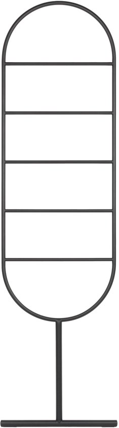 Zwarte decoratieve ladder met een ovale vorm en een T-vormige voet.