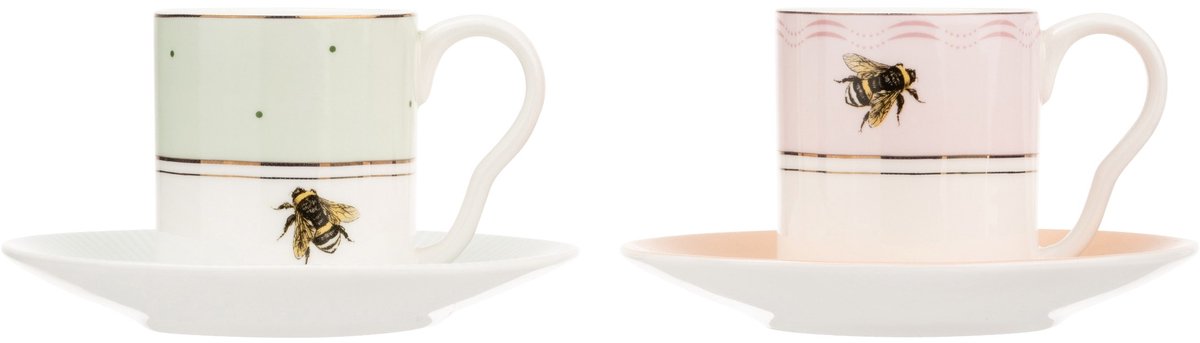 Yvonne Ellen Espresso Set Slogan 2 Kopjes en Schotels Porselein Cadeaudoos