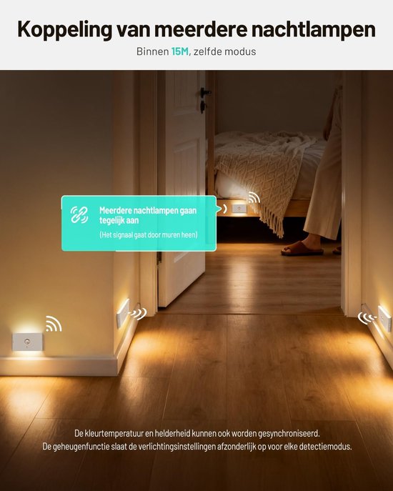 Draadloze Ledlamp - Nachtlampje met Bewegingsdetector & Schemersensor - 2 Stuks - 3 Modi Automatisch Aan/Uit - Warm Wit Natuurlijk Wit Koud Wit Licht - Voor Trap Hal En Gang - Automatische Dimmer - Energiezuinige Kastverlichting van Merkloos — afbeelding 4