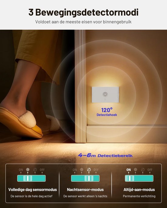 Draadloze Ledlamp - Nachtlampje met Bewegingsdetector & Schemersensor - 2 Stuks - 3 Modi Automatisch Aan/Uit - Warm Wit Natuurlijk Wit Koud Wit Licht - Voor Trap Hal En Gang - Automatische Dimmer - Energiezuinige Kastverlichting van Merkloos — afbeelding 5