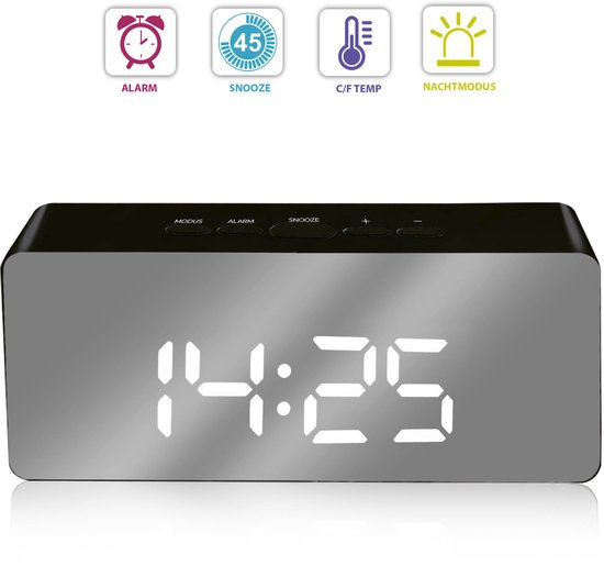 Luxime® - Digitale Wekker - Slaapkamer - Klok - Alarmklok - Energiezuinig - Zwart