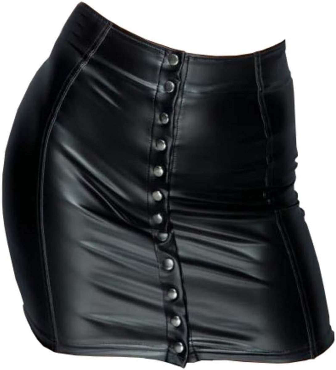 Sexy strakke rok met natte look finish en knoopsluiting