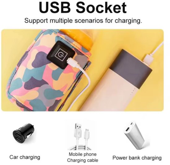 USB Baby Flessenwarmer - Draagbare Geïsoleerde Verwarmhoes - 3 Temperatuurstanden - Voor Reis & Kinderwagen van Merkloos — afbeelding 4