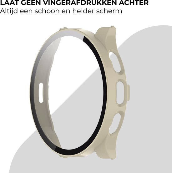 Strap-it Bescherm Hoesje met Glasplaat – Geschikt voor Garmin Venu 3s – Beige – Case met Screen Protector