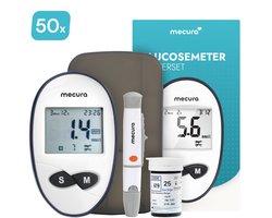Mecura Glucosemeter Startpakket Incl 50 Lancetten & Glucose Strips - Bloedsuikermeter & Bloedglucosemeter - Diabetis & Diabetes meter - MMOL/L - Incl Opbergdoosje