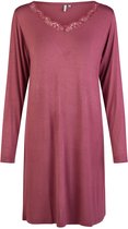 By Louise Dames Nachthemd V-Hals Met Kant Lange Mouw Bamboe Viscose Effen Bordeaux Rood - Maat XL