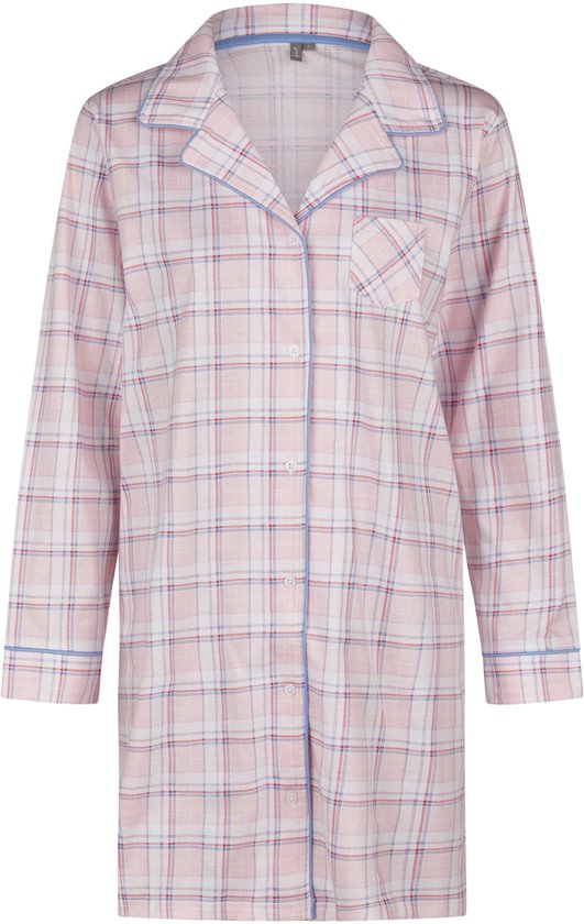 By Louise Dames Nachthemd Met Knoopsluiting Lange Mouw Roze Geruit - Maat XL