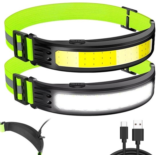 Lampe Frontale LED Rechargeable – Étanche – Avec Capteur de Mouvement – Lampe Frontale COB – Rechargeable par USB – Lampe Frontale Puissante pour l'Extérieur – Lampe sans les Mains – Adaptée au Camping et à la Randonnée