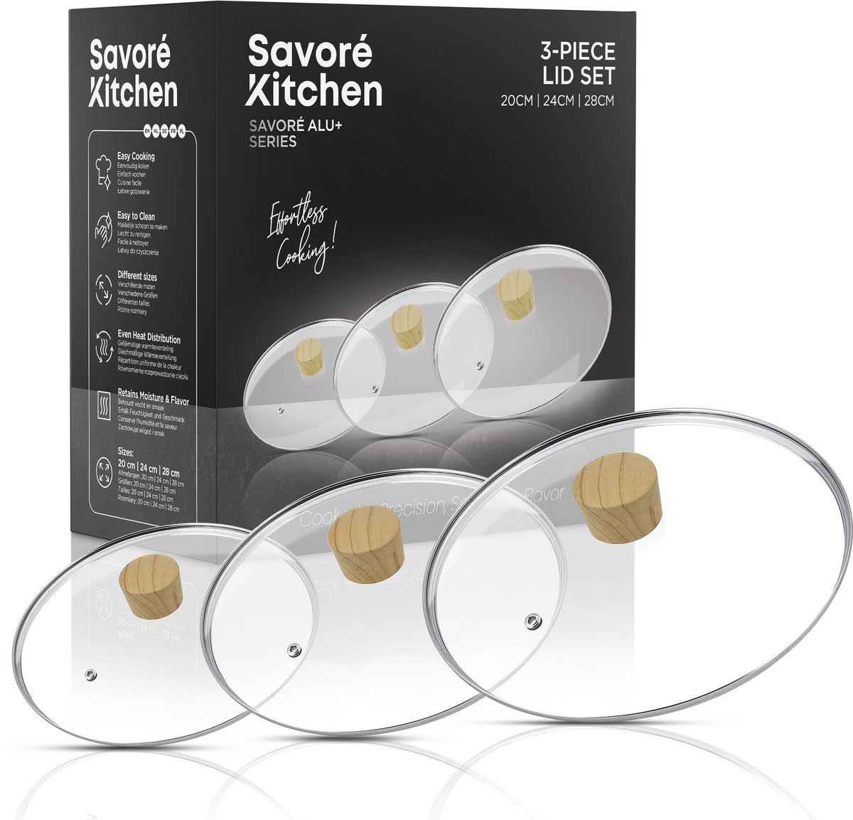 Savoré Kitchen 3-delige Pannendeksel Set - Ø 20, 24 & 28 cm - Deksel - Pandeksel - Potdeksel - Pannendeksel - Deksels - Hout