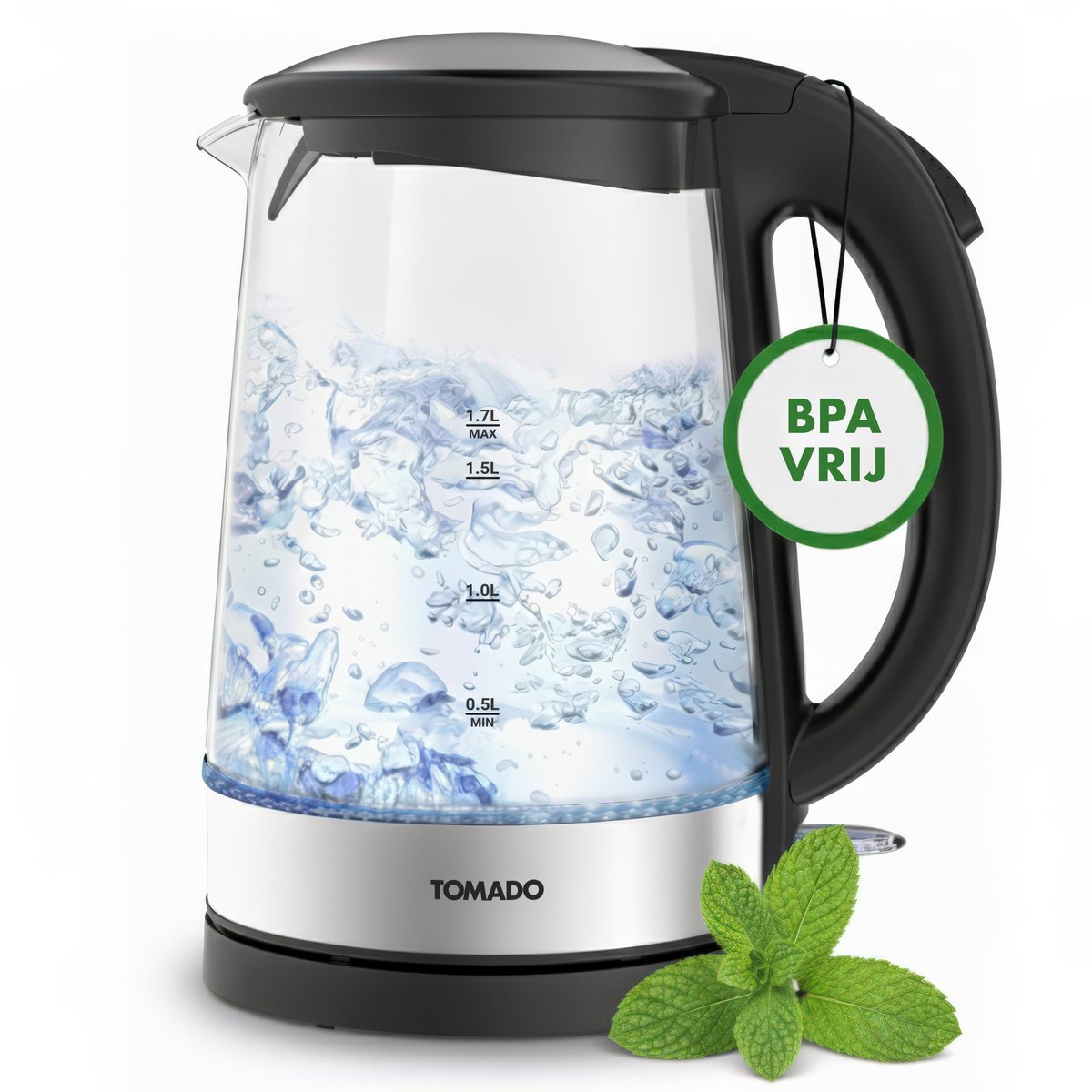 Tomado TWK1706G - Glazen waterkoker - 17 liter - Blauw LED verlichting - Waterniveau indicator - Uitneembaar Kalkfilter - 2200 watt