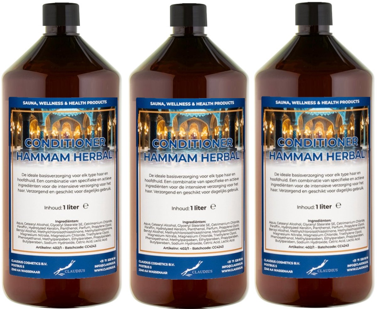 Hairconditioner Hammam Herbal 1 liter met dop - set van 3 stuks
