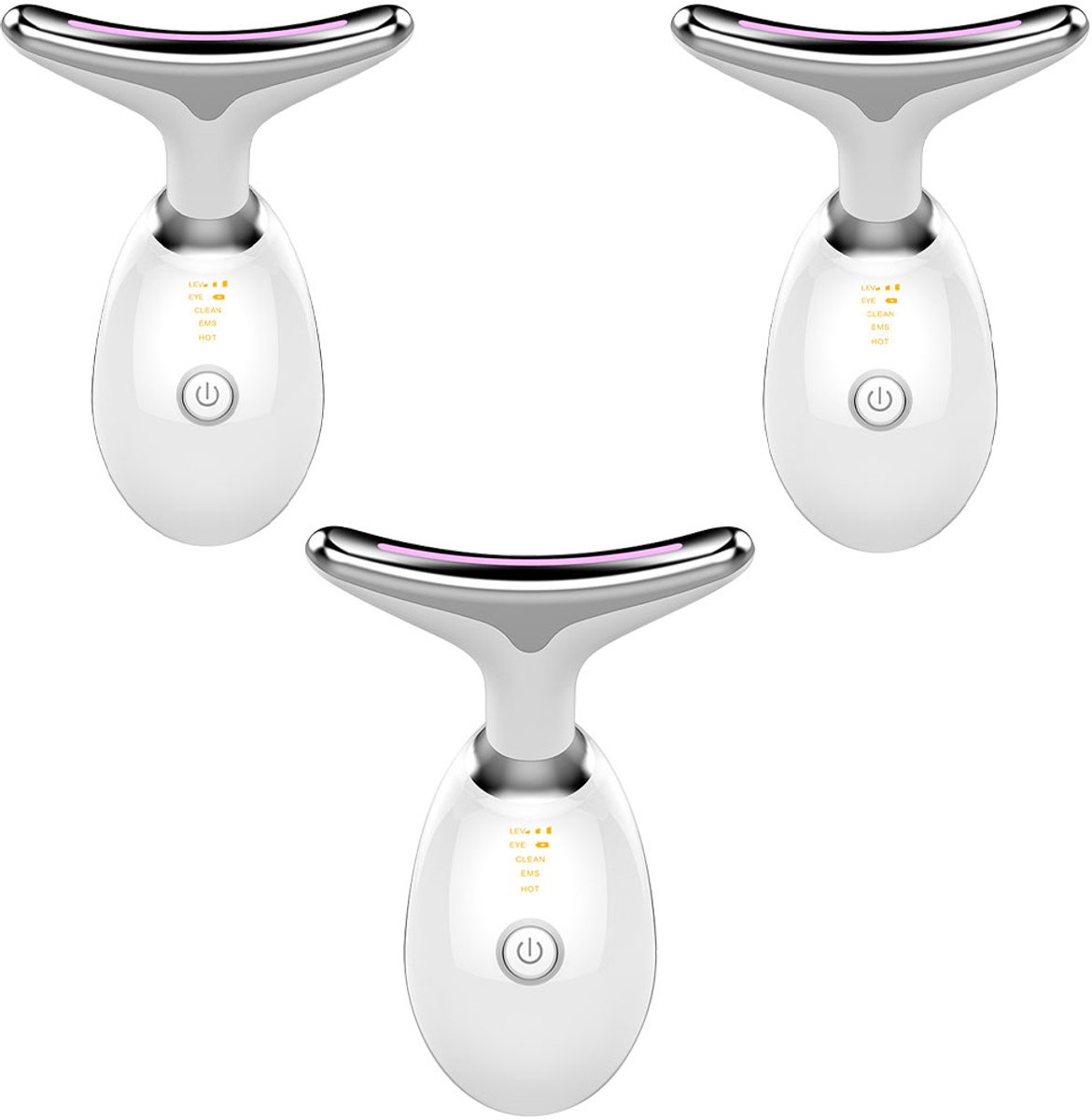 Nekmassage Apparaat - Huidverjongingsapparaat 3 LED Licht - Vibratie Gezichtsreiniger - Anti-Aging - Draadloos Oplaadbaar - Cadeau - Parelwit - 3 Stucks