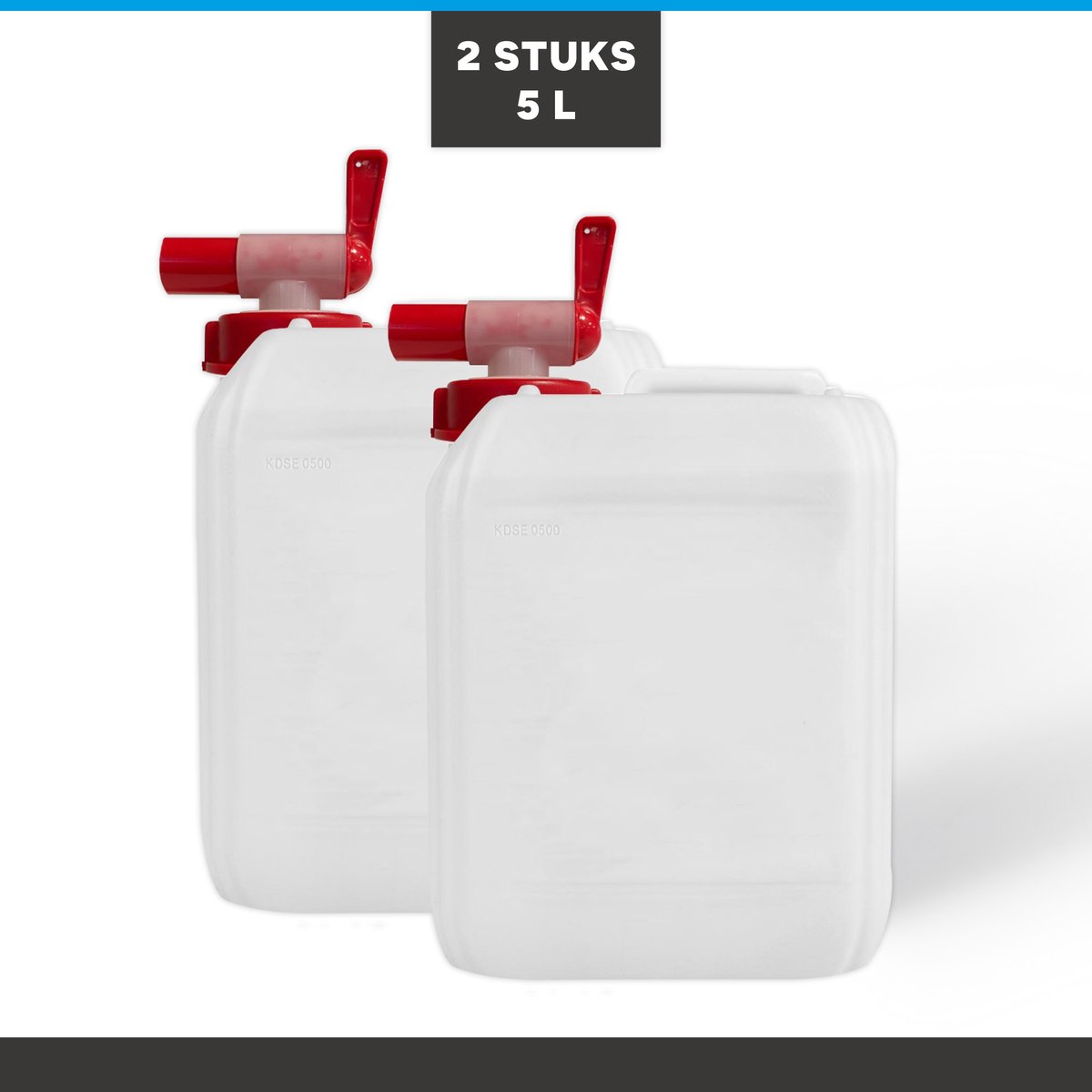 Jerrycan - 5 Liter - 2 stuks - Inclusief Kraantje - Stapelbaar - Noodpakket - Water - Aqua Drinkwater - Verzamelen - Opslaan - Tank - Nieuw - Wateropslag - Voorraad - Nood Pakket - Kraan - Tapkraan rood - Set Jerrycans - Watervoorraad -