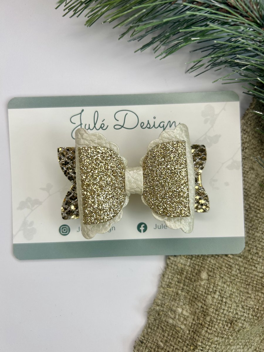 Julé Design kerst haarspeld / haarstrik goud / wit